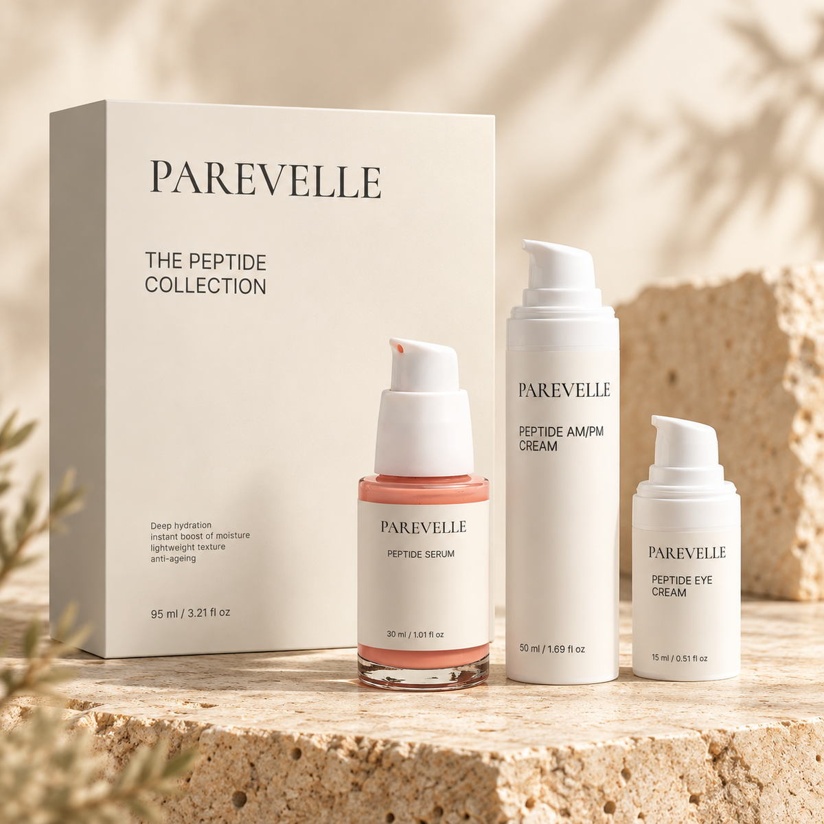 The three products in the Parevelle skincare collection